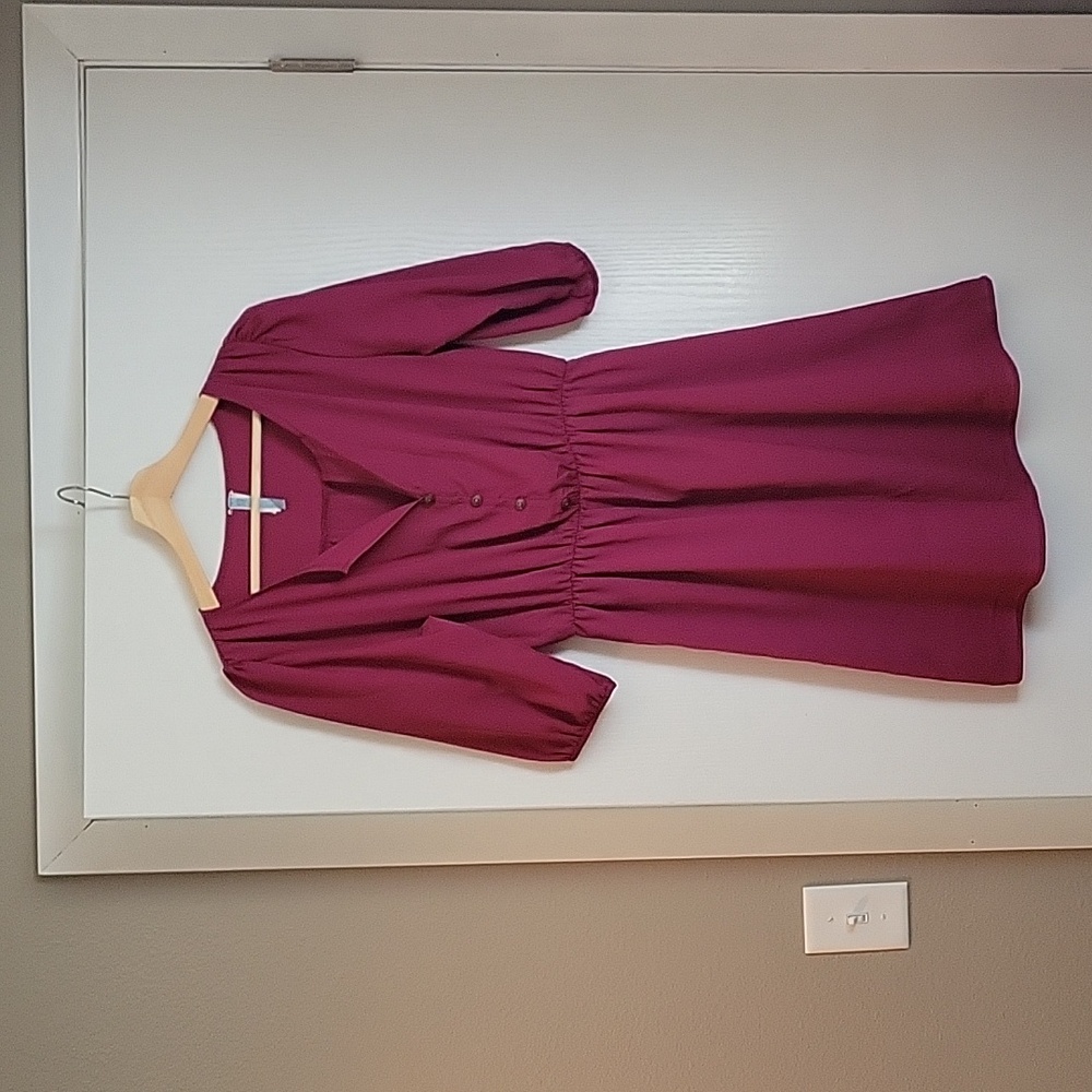 Dress, blouse dress, cranberry, knee length